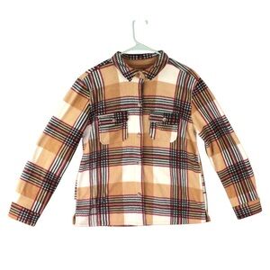 C&C California Plaid Button Up Flannel Jacket Women Size S NWT Beige
